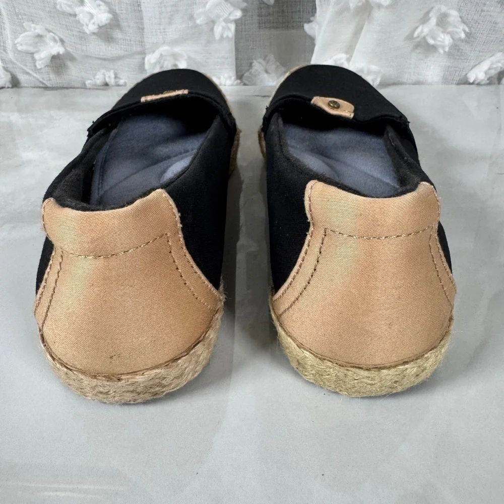 Grasshoppers Canvas Espadrilles Flats Comfort Shoes Black Tan Slip On Neutral 6N